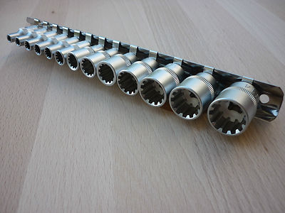Steckschlüsseleinsätze Gear Lock 1/4'' 6-kant 12-kant Zoll E-Profil 13tlg. 4-14mm