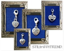 CHARM ANHÄNGER HERZ für KATZE HUND PFOTE mit 925er SILBER KARABINER f.ARMBAND  