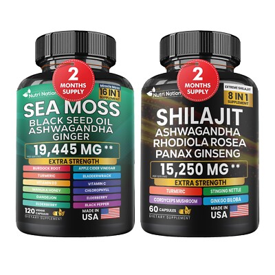 Dynamic Vitality Bundle - Sea Moss 7000mg,Black Seed Oil 4000mg/ Shilajit