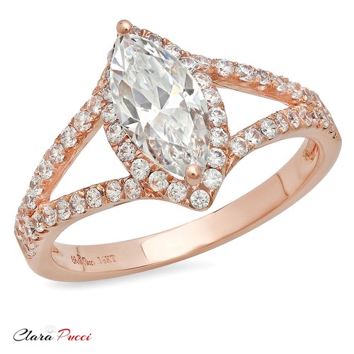 1.2 tcw Marquise Cut Engagement Ring for Women, 14K Rose Gold Clear Promise Ring - Picture 10 of 11