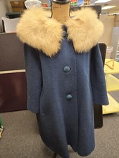 Gorgeous Vintage Forstmann Frizelda Womens Size L Blue Wool And Fur Coat