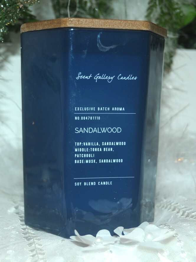 New! Scent Gallery Candles Sandalwood Soy Blend 12oz Blue Glass