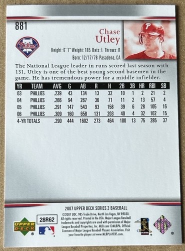 CHASE UTLEY 2007 UPPER DECK CARD #881 NM-MT Condition - Picture 2 of 2