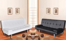 DIVANO LETTO ECOPELLE LARGO 3 POSTI SALOTTO NERO O BIANCO SOFA APRIBILE CUSCINI