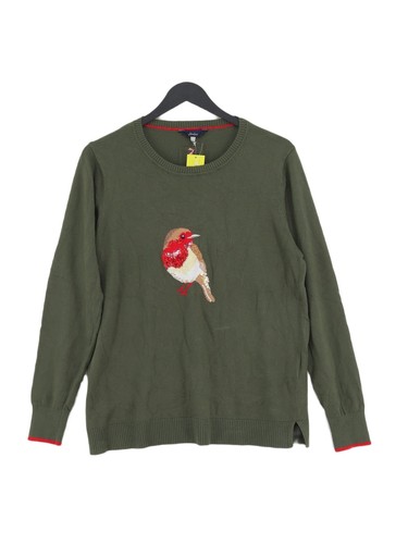 Joules Women's Jumper UK 14 Green Cotton with Polyester, Viscose Pullover