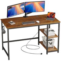 Computer Desk Study Table Laptop Table with  2/4 Tier Bookshelf and Power Outlet