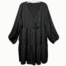 Madewell Tiered V-Neck Long Sleeve Dress Women’s 2X Black Gold