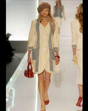 Christian Dior 2005 Galliano Apricot Boucle Dress Coat Fr 38 Uk 8/10