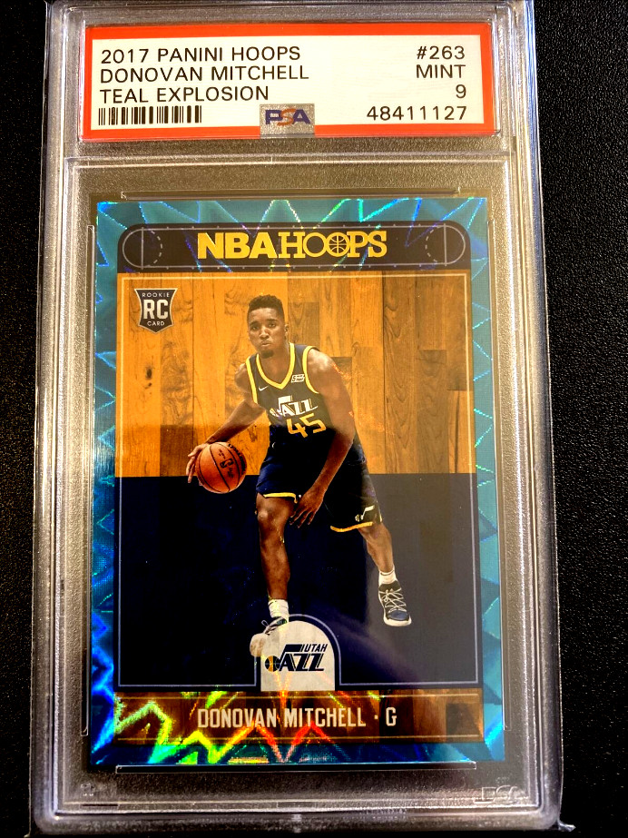 Donovan Mitchell 2017 Rookie Card NBA HOOPS Teal Explosion #263 * PSA 9 * RARE