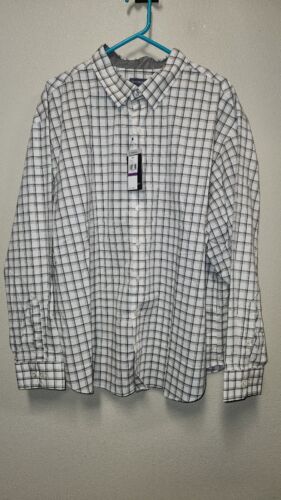 NEW VAN HEUSEN MENS SHIRT Gray White Beige Plaid Button Long Sleeve 2XL NEW