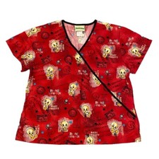 Vintage Baby Looney Tunes Tweety Bird Scrub Top Women  s L Medical/Dental Shirt