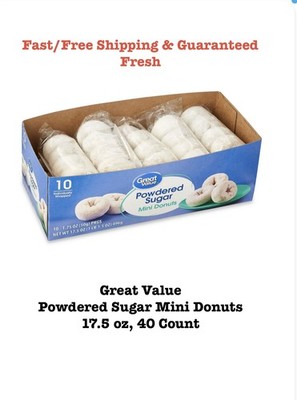 Great Value Donuts, Powdered Sugar, 10 Count, 17.5 oz Carton