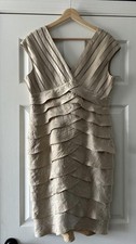 Adrianna Papell Sparkly Dress Womens 12 Gold Brown Layered Pleated Cocktail