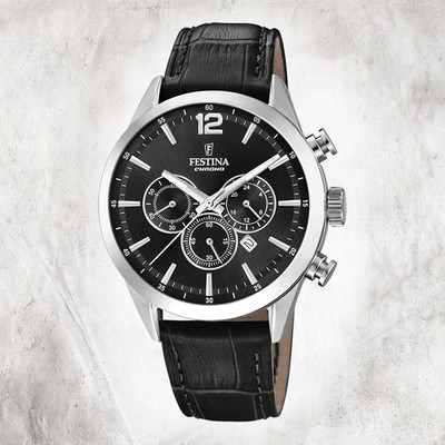 Festina Leder Herren Uhr F20542/5 Armbanduhr schwarz Timeless Chrono UF20542/5
