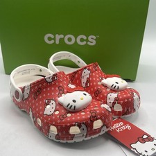 Hello Kitty Crocs Junior Red And Polka Dot Classic Clog Size J2  Kitty Face New!