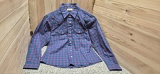   Wrangler Boys Pearl Snap Plaid Western Long Sleeve Shirt Teal Pink Size Large