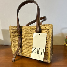 Zara Small Straw Tote Bag Snap Closure Detach...