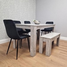 Grey Dining Table Set and chairs 4 Grey Tufted Velvet & 1 Bench Dining Set of 6