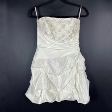 Jessica McClintock Gunne Sax Mini Bubble Dress Ivory Strapless Embroidered XS