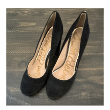 Sam Edelman Black Suede Block Heel Pumps Slip On Round Toe Women