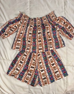 Jak & Peppar Romper Boho Floral Off-Shoulder Smocked Top Size 5/6