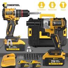 Cordless Drill + Impact Wrench Driver Set 2*4.0Ah Batteries Brushless For Makita