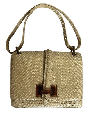 VTG Greta Snakeskin Python Exotic Tortoiseshell Lucite Buckle Structured Bag
