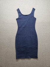 Iris Women Denim Dresses S Blue Scoop Neck Sleeveless Bodycon Stretched Casual