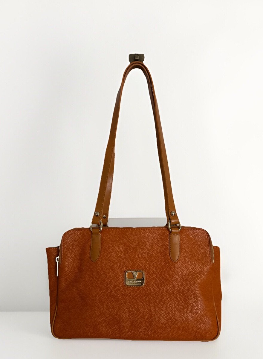 Valentina Italian Pebbled Leather Orange Shoulder Bag Double Handed Purse  Italy