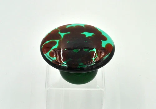 Vintage Blenko Glass Mushroom Paperweight - Design #7020M - Surf Green/Tangerine