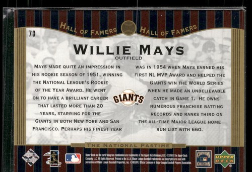 2001 Upper Deck Hall of Famers #73 Willie Mays - Bild 2 von 2