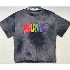 Youth MARVEL Tie Dye T-Shirt Gray Rainbow Color Logo Size L 11/13 