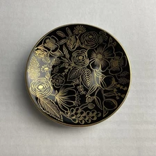 Rifle Paper Co. Black & Gold Floral 4" Ring Trinket Dish Plate Flowers EUC