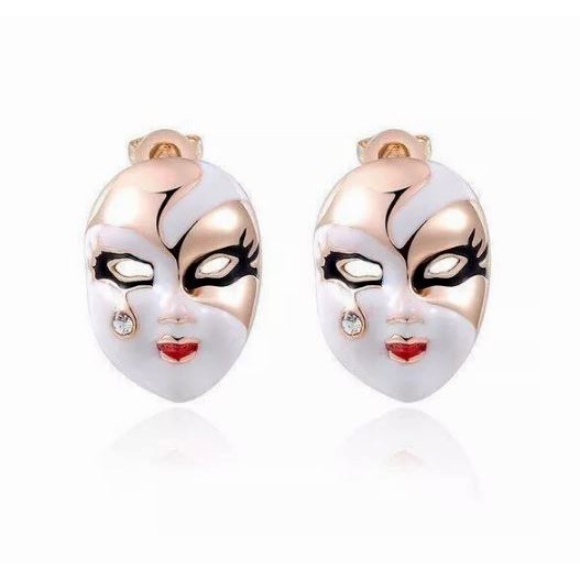 Boucles d'oreilles Masque pour femme en plaqué or jaune 750/1000 et cristal