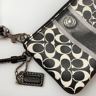 Coach Heritage Stripe Wristlet Black And White Signature C Classic Pouch