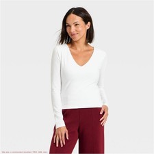 Women's Sculpt Long Sleeve V-Neck Top - A New Day White M SEE DEAL