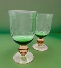 2 Vintage faltzgraff Napoli 🍉Iced Glasses Watermelon Pink Green Stems Goblet
