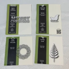 Lot 4 Memory Box Christmas Die Gentle Leaf Stitched Sleigh Wreath Snowy Merry