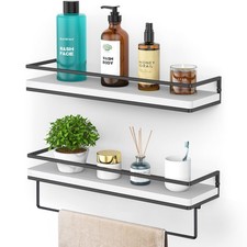 Floating Shelves Wall Mounted Set of 2 Wall Shelf with Towel Bar Rustic Wood