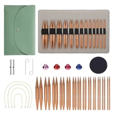 26 x Interchangeable Wood Circular Knitting Needle 13 Sizes w/ Bag for DIY Craft