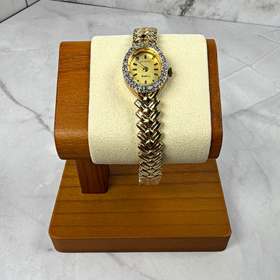 Geneve Quartz Women's Gold Tone Dress Watch Gold Dial Bracelet Silver Bezel