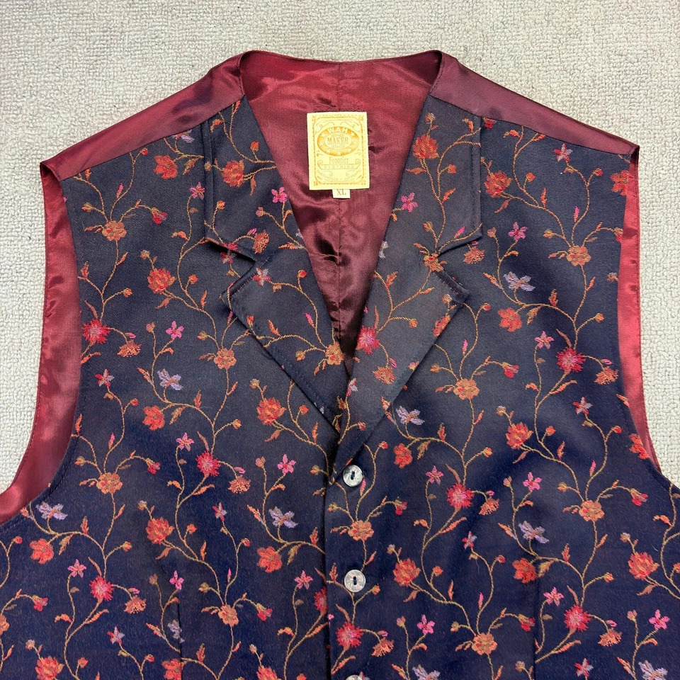 VTG Wah Maker Frontier Clothing Vest XL Black Red Floral Western Cowboy Made USA - Image 4 of 4
