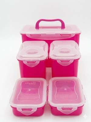 LocknLock Frischhaltedosen rechteckig Korpus pink Deckel transparent 5er Set neu