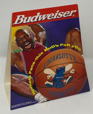 Vintage 1995 Budweiser Charlotte Hornets Restaurant Table Tent Standee Pyramid