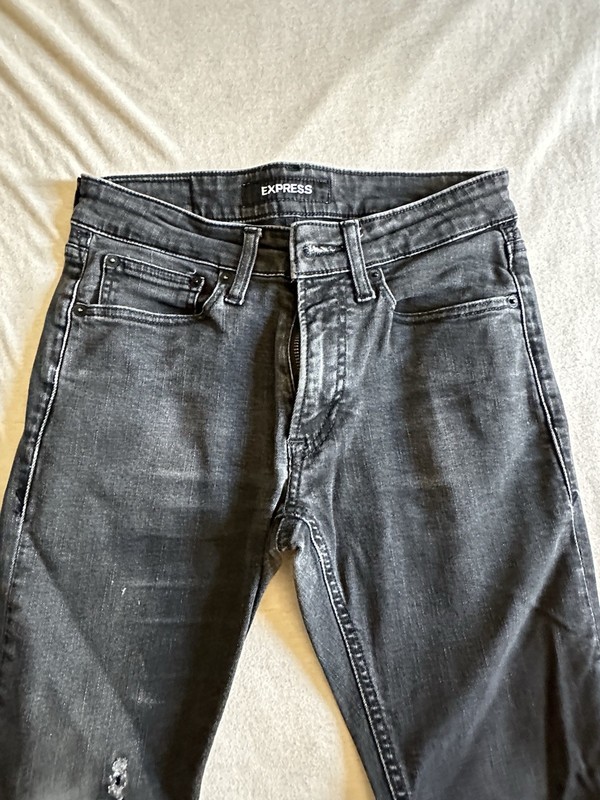 Express Men's Slim Fit Jeans Dark Wash Gray Denim Mid Rise 5-Pocket Zip