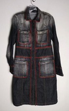 Vintage DKNY Black Stonewashed Denim Red Piping Long Sleeve Shirt Dress 6