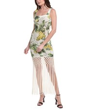 Oscar De La Renta Figs & Grapes Printed Macrame Hem Maxi Dress Women's