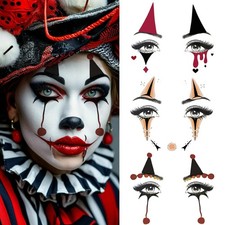 10 Sheets Halloween Face Eye Makeup Tattoos Stickers Clown Spiderweb Demon Va...