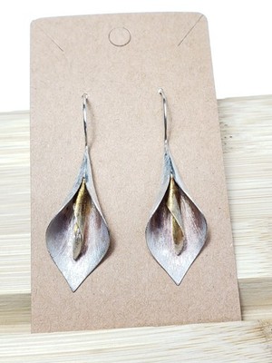  5.3g Sterling Silver Artist Handmade Dangle Cala Lilly Earrings 2'' Textured 