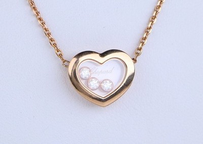 Chopard 18k Rose Gold Happy 3 Floating Diamonds Heart Shape